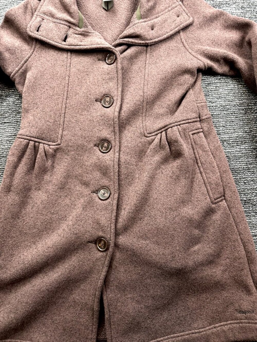 Patagonia Womens L Brown Fleece Button Front Coat Jacket Shawl Collar Outdoor - Picture 2 of 6